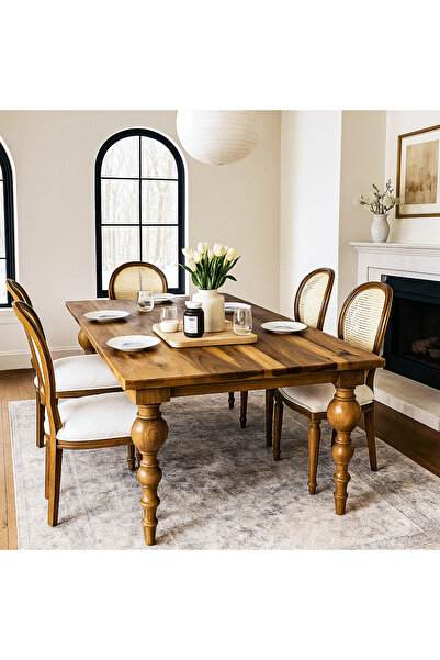 vornom Torna Ayaklı El Yapımı Ceviz Yemek Masası - Oturma Odası / Yemek Odası...