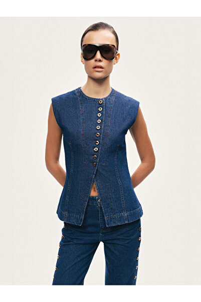 Nocturne Metal Düğmeli Denim Yelek