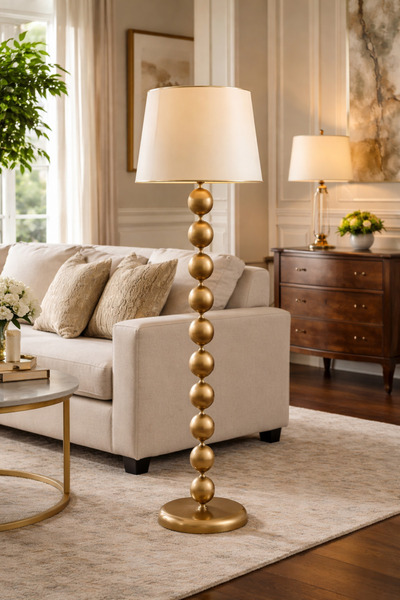 Natiorj Dejavu Eskitme Model Krem Konik Kumaş Abajur Lambader Yatak Odası Sal...