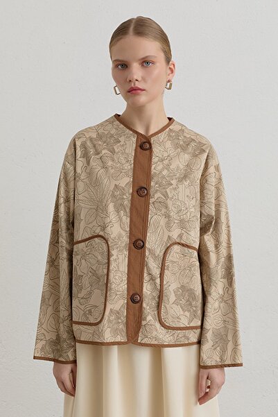Nihan Oversize Desenli Gabardin Ceket Bej