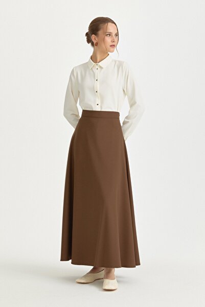Nihan Kloş Poly. Viskon Etek Kahve