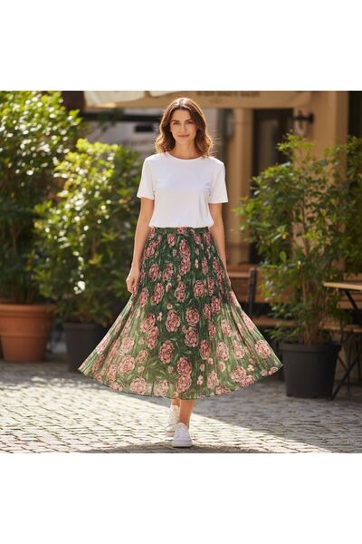 GÖMLEK GALERİSİ Colorful Patterned Elastic Waist Chiffon Woven Digital Print ...