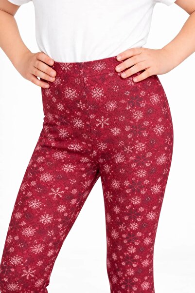 İncili Girl's Brushed Inside Printed Tights Set of 2 – Black & Burgundy Soft-Textured Transitional Tights