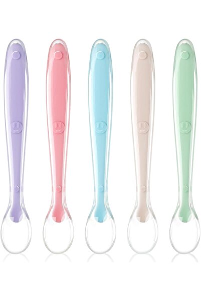 Arabest ملاعق سيليكون للأطفال، عبوة من 5 ملاعق، أدوات طعام للأطفال الرضع، طرف...