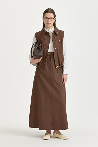 Nihan Kanvas Etekli Yelek Takım Kahve