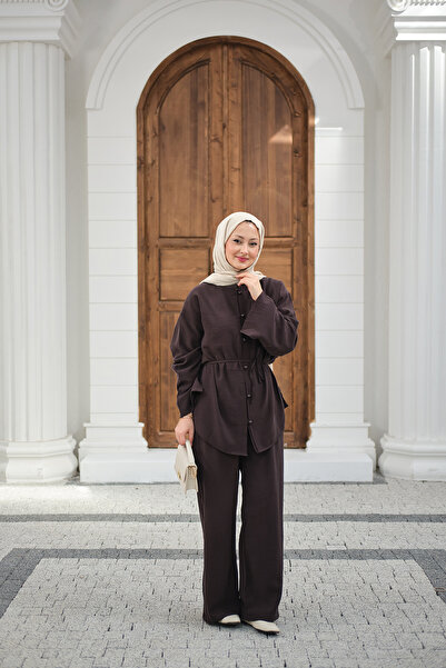 LOCCO Дамски комплект от две части с колан и копчета, кафяв