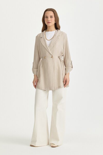 Nihan Kruvaze Lyocell Ceket Taş