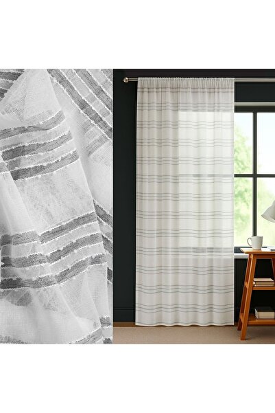 OEM Perdea Decorativa cu Banda Ecru Gri cu Model 140x260cm