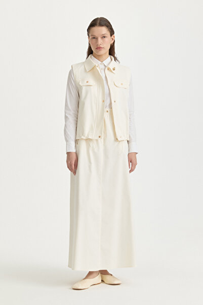 Nihan Kanvas Etekli Yelek Takım Ekru