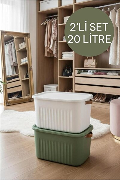 Bayev 2 Adet Yeşil Ve Beyaz 20 Lt Boxsis Set Mega Boy Çok Amaçlı Kapaklı Kutu...