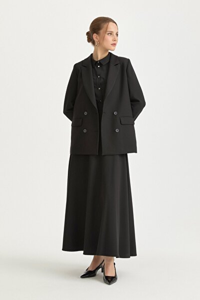 Nihan Kruvaze Kapama Blazer Ceket Siyah