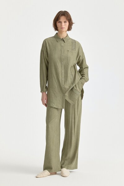 Nihan File ve Taş Aksesuar Detaylı Rayon Pantolon Tunik Takım Haki