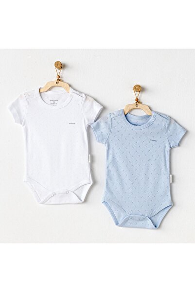 andywawa Ac25554 Sleeve Jacquard 2-Piece Basic Body Suit Blue White