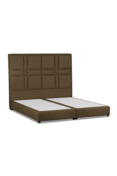 Back House إطار سرير منجد بالكتان من لاينز مع لوح أمامي وقاعدة مربعة - بني