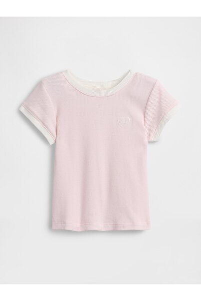 GAP Kız Bebek Açık Pembe Logo Ribbed Ringer T-Shirt