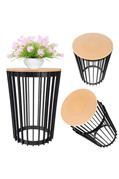 KADAX Masă de cafea rotundă neagră, coș mic de grădină, pentru balcon, cu mod...
