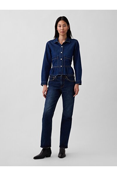 GAP Kadın Koyu Mavi Mid Rise Relaxed Straight Jean Pantolon
