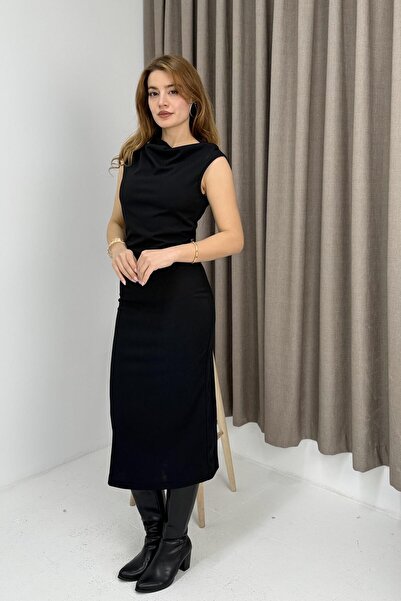 Raneel Kazançlı Alışveriş Women's Padded Shoulders Midi Length Dress