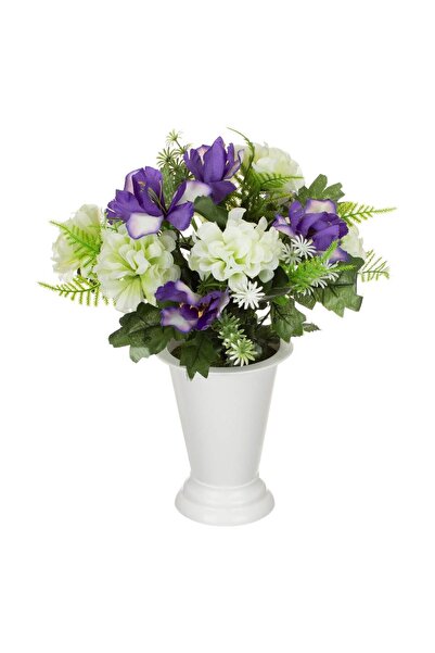 OEM Buchet Flori Artificiale Mov cu Ghiveci Alb Ø20x32cm