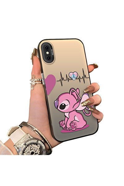 ucuc iPhone X/XS Uyumlu Stitch Çifti Deseni Kılıf Sert Akrilik Arka Silikon K...