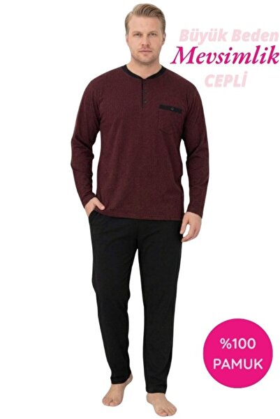 bie's Men's Claret Red Large Size Patterned %100 Cotton Transitional Wide Fit...