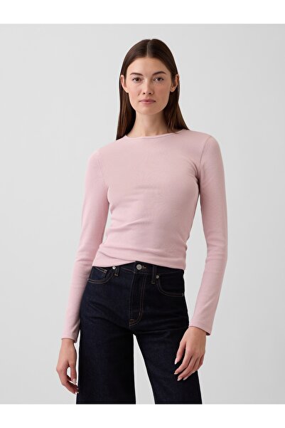 GAP Kadın Pembe Modern Fitilli T-Shirt