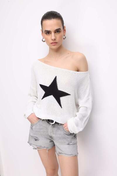 Mixray 7030 Ženski pleteni džemper sa lađastim izrezom Sezonsko zvezda