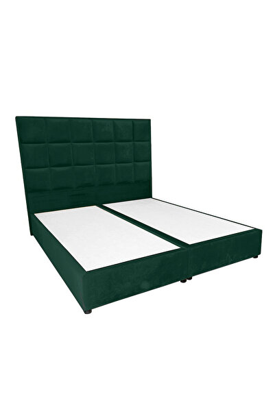 Back House إطار سرير منجد مخمل مكعب مع لوح أمامي وقاعدة صندوقية - أخضر داكن