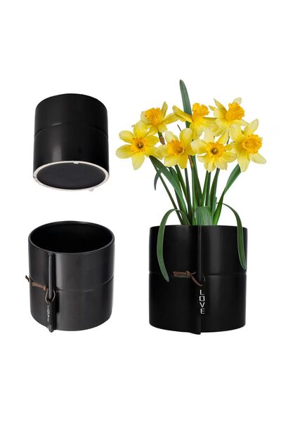 KADAX Ghiveci de flori ceramic, capac negru pentru ghiveci, ghiveci rotund, 1...