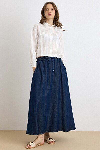 Olcay Μαλακή φούστα με ελαστική μέση Τζιν ΣΚΟΥΡΟ ΜΠΛΕ 7068