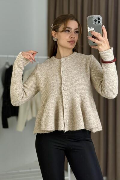 Raneel Kazançlı Alışveriş Women's Ruffled Yumoş Knitwear Cardigan Mink