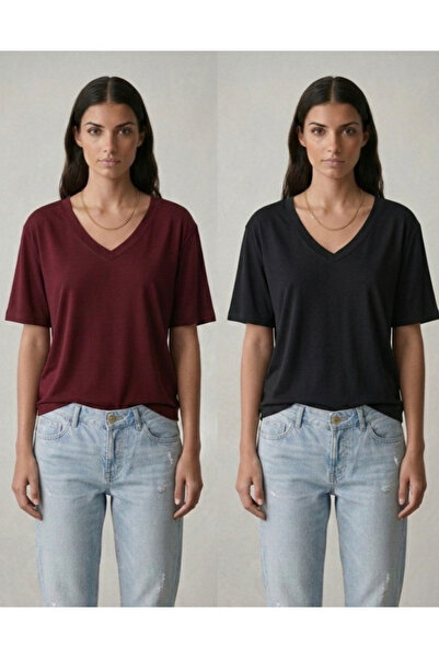 CNG MODA Set dublu B basic P bumbac moale M modal cu decolteu în V lejer T tr...