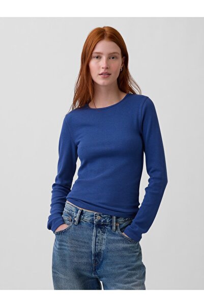 GAP Kadın Kobalt Mavisi Modern Fitilli T-Shirt