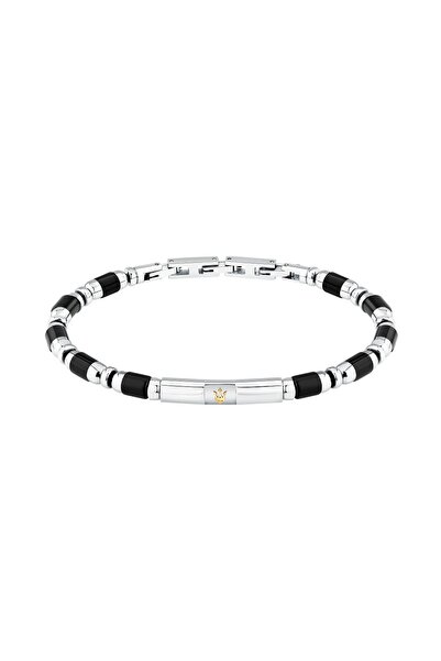 Maserati Bratara Iconic, agate, inox argintiu, logo auriu, lungime 22cm, ajus...