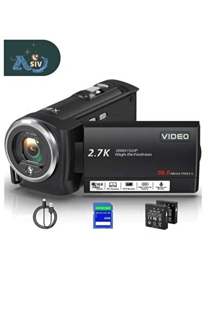 ASIV كاميرا محمولة بدقة 2.7K و56 ميجابكسل | تكبير 16x + بطاريتان + إضاءة LED ...