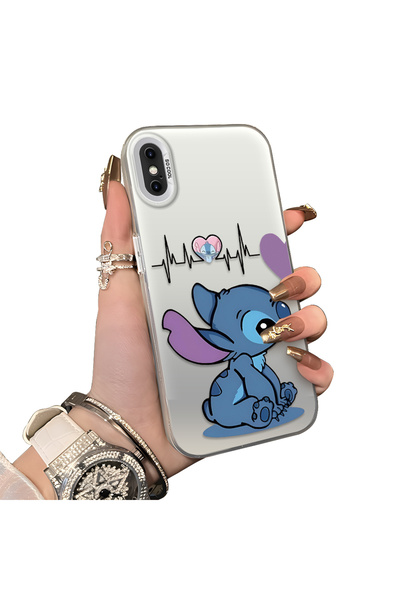 ucuc iPhone XS Max Uyumlu Stitch Çifti Deseni Kılıf Sert Akrilik Arka Silikon...