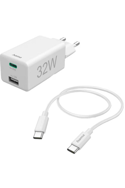 Hama Mains charger 201692, 1xUSB, 1x USB-C, Quick Charge 3.0, 32W, USB-C cabl...