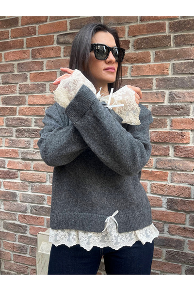 ABBRA Ženski džemper sa rukavima i porubom Čipka komada