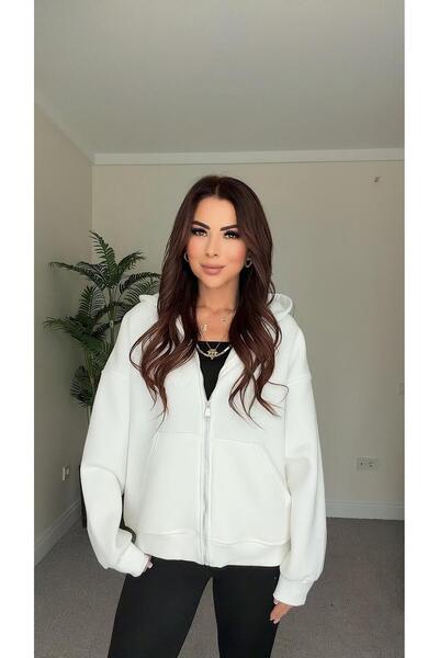 DİDEM GÜLTAKTI Edge Women's Hooded Zippered White Sweatshirt