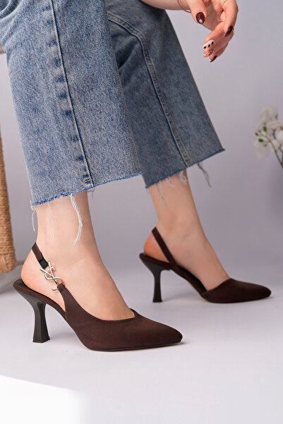 van heflin Samantha Women's Bitter Brown Suede Pointed Toe Metal Logo Slingba...