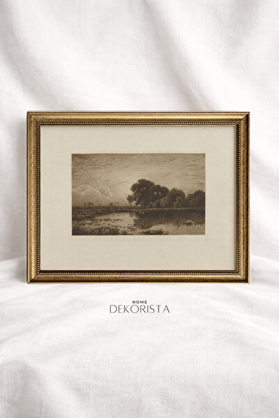 HOME DEKORİSTA Klasik Göl Peyzajı Çerçeveli CAMSIZ Tablo – Vintage Sanat Bask...