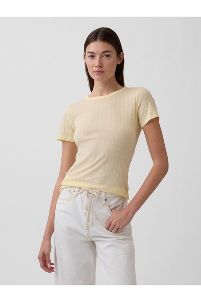 GAP Kadın Sarı Pointelle Crewneck T-Shirt