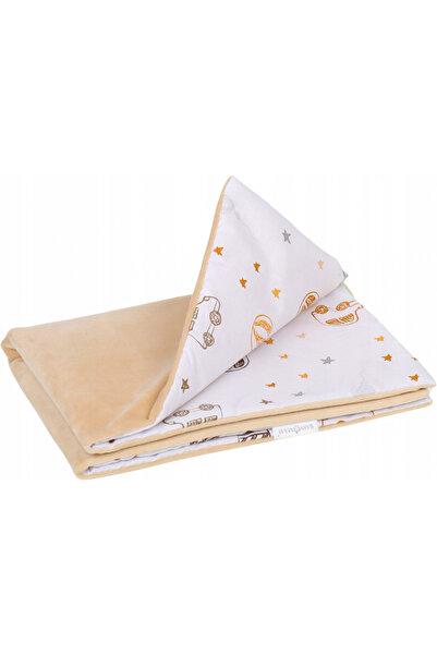 Babymam Paturica pentru copii Beige Cars, realizata cu doua fete din bumbac s...