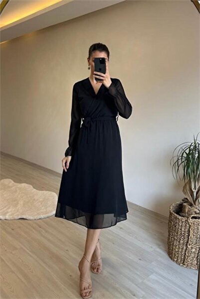 Dipmoda Women's Midi Length Belt Chiffon Dress Dpnm013