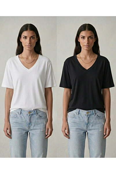 CNG MODA Set dublu B basic P bumbac moale M modal cu decolteu în V lejer T tr...