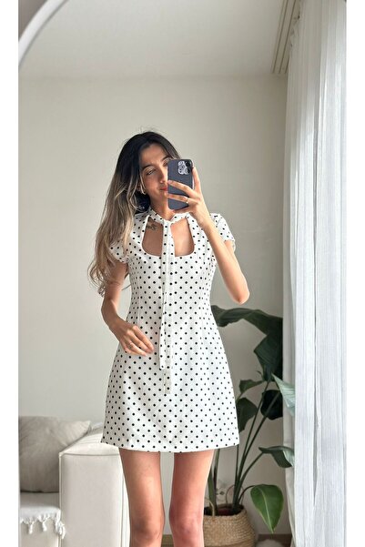 MODA Polka Dot Li Boyun Tie-Detail Mini Designer Dress