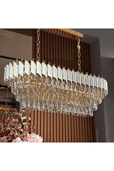 EmaNelcor Luxury Crystal Chandelier 8xE14, Metal and K9 Crystal, Rectangular ...