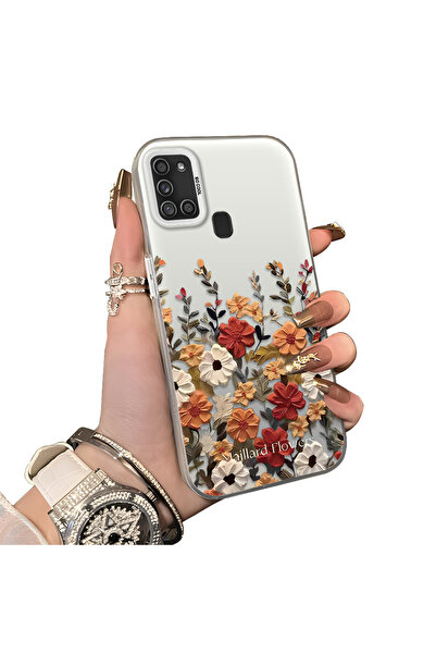 ucuc Samsung Galaxy A21S Uyumlu Sert Akrilik Arka Silikon Kenar Lens Koruma K...