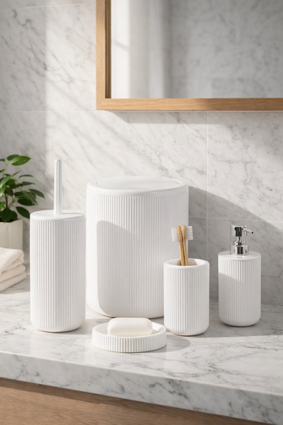 Porsima 5-dijelni okrugli set za kupatilo - kanta za smeće, posuda za sapun, ...