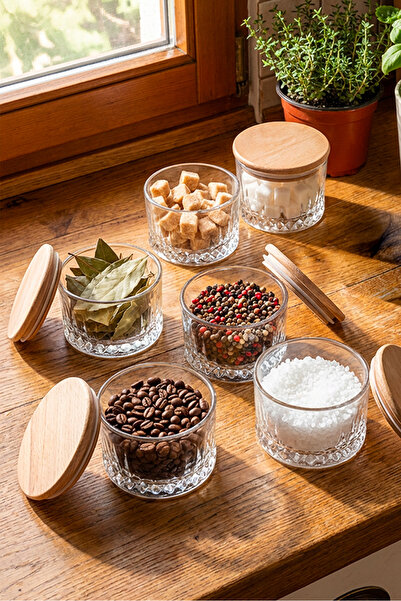 Homekolik 6’lı Vakumlu Ahşap Kapaklı Cam Kahvaltılık Seti – Silikon Contalı B...